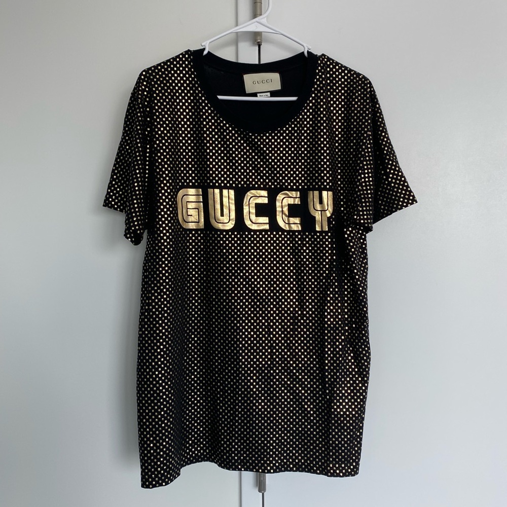 Black Gucci Tee with Gold Stars